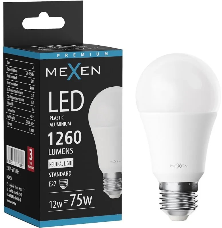 Mexen Nova żarówka LED E27, A60, 12W, Neutralna - 4000K, 1260 lm - L100-E27-1240-01