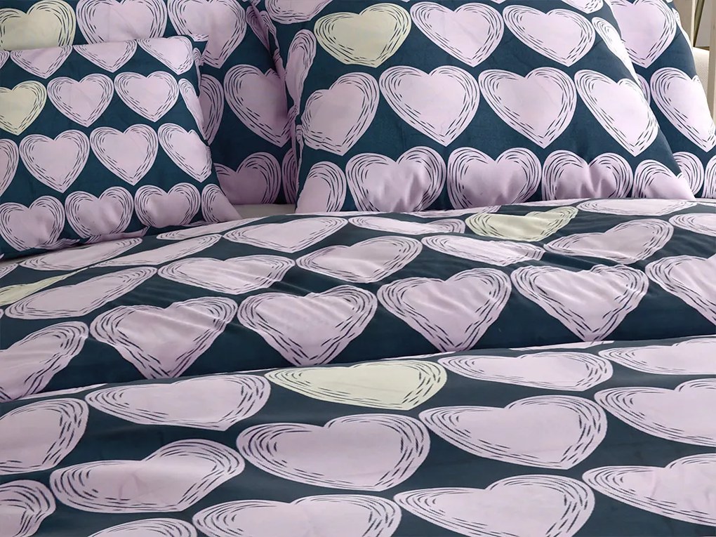 PrzytulneMieszkanie.pl PrzytulneMieszkanie.pl Pościel z mikrofibry VIOLET HEARTS jasnofioletowa Rozmiar pościeli: 2 szt 70 x 80 cm | 160 x 200 cm