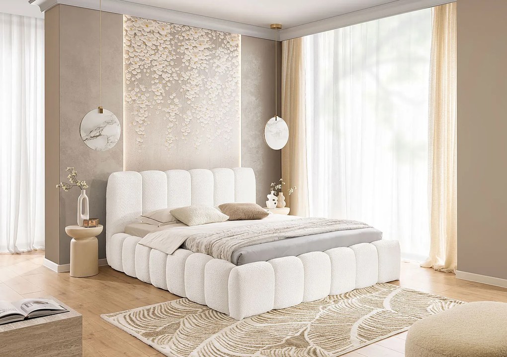 Białe łóżko tapicerowane chmurka W6-F98