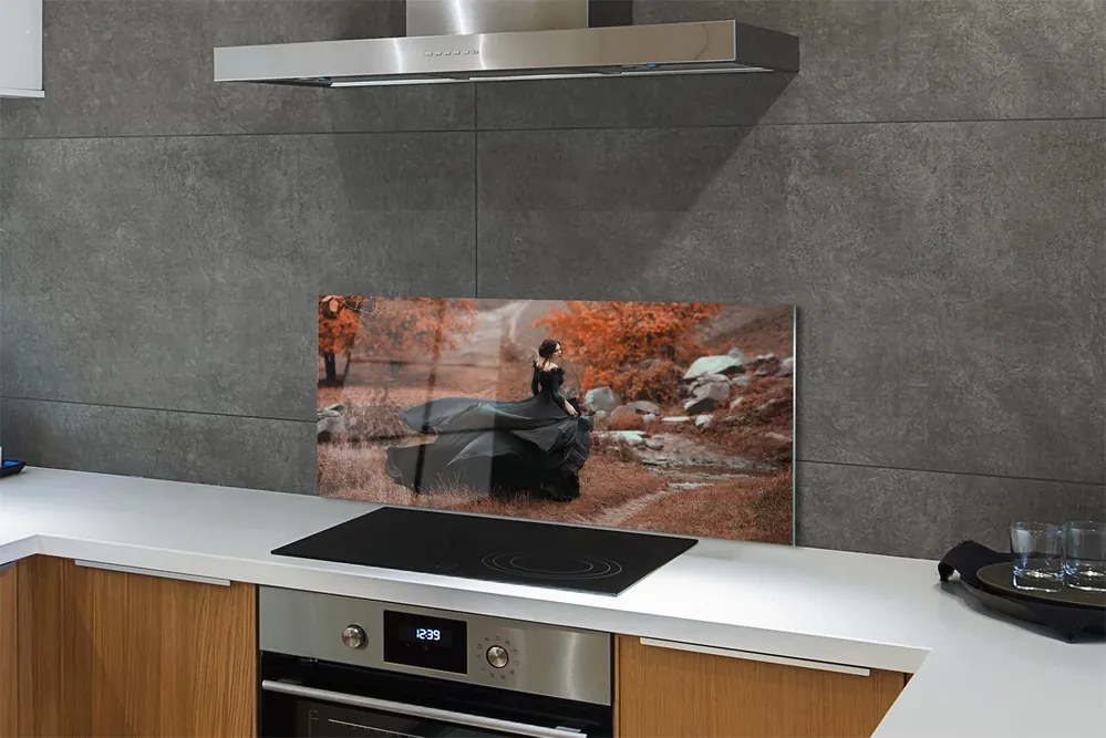 Szklany Panel Kobieta w Jesiennych Górach