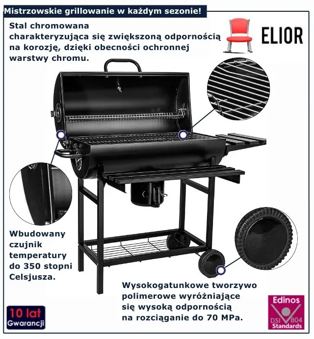 Węglowy grill beczka na kółkach P0-R44