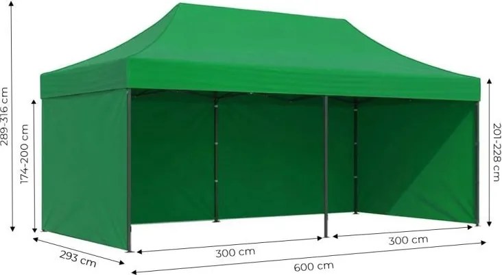 Pawilon ogrodowy 6x3 m zielony FGC9 - namiot eventowy automatyczny, regulowana wysokość