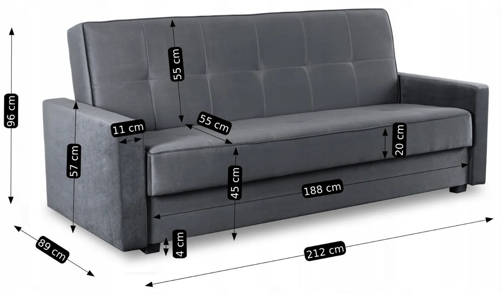 Sofa z Funkcją Spania ALUNA Rozkładana Wersalka Dwuosobowa Szara Nowoczesna do Salonu
