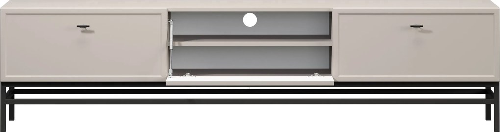 Szafka RTV Lorini 200 cm z szufladami - kaszmir / czarne uchwyty T-bar / stelaż