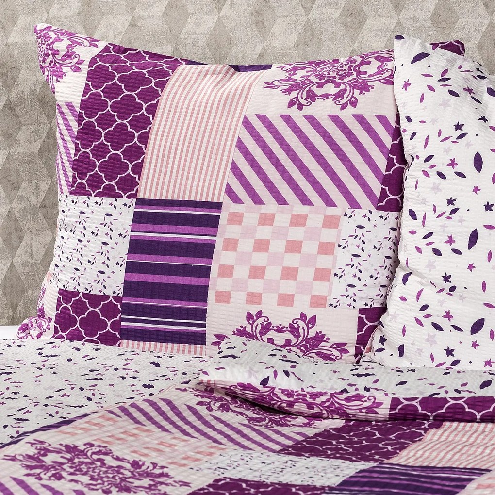 4Home Pościel z kory Patchwork violet, 140 x 220 cm, 70 x 90 cm