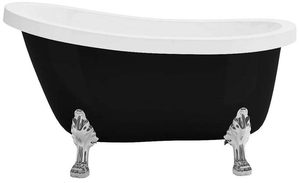 Wanna wolnostojąca retro ze srebrnymi nogami w kształcie lwich łap – 171 l – 145 x 74 x 77 cm – Czarna matowa – NISOS