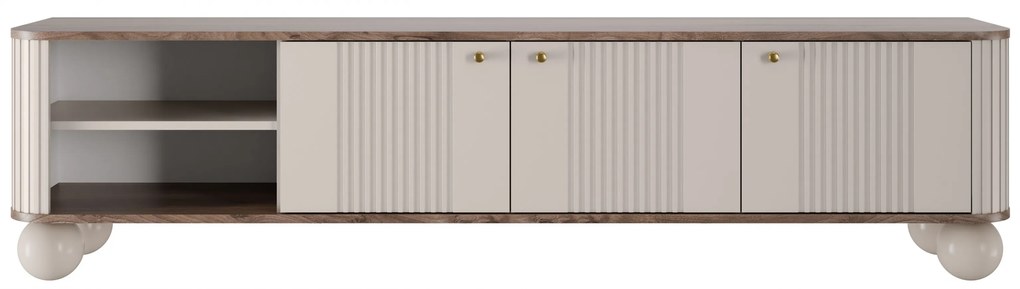 Szafka RTV Vesper 3D 187 cm - kaszmir / orzech / złote uchwyty / nogi kule