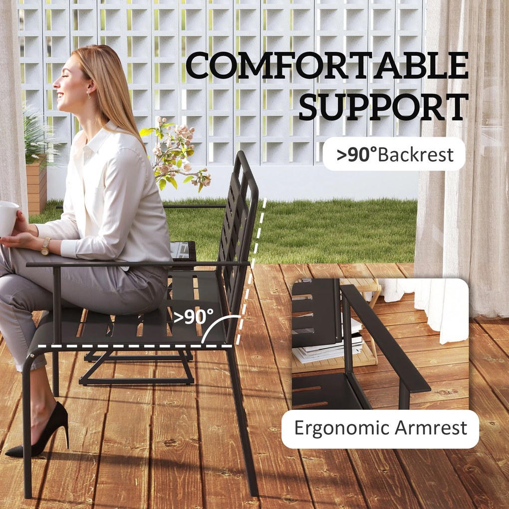 Outsunny Ławka Ogrodowa 2-osobowa, Odporna na Wodę z Oparciem i Podłokietnikami 121 x 64 x 84cm, Czarna
