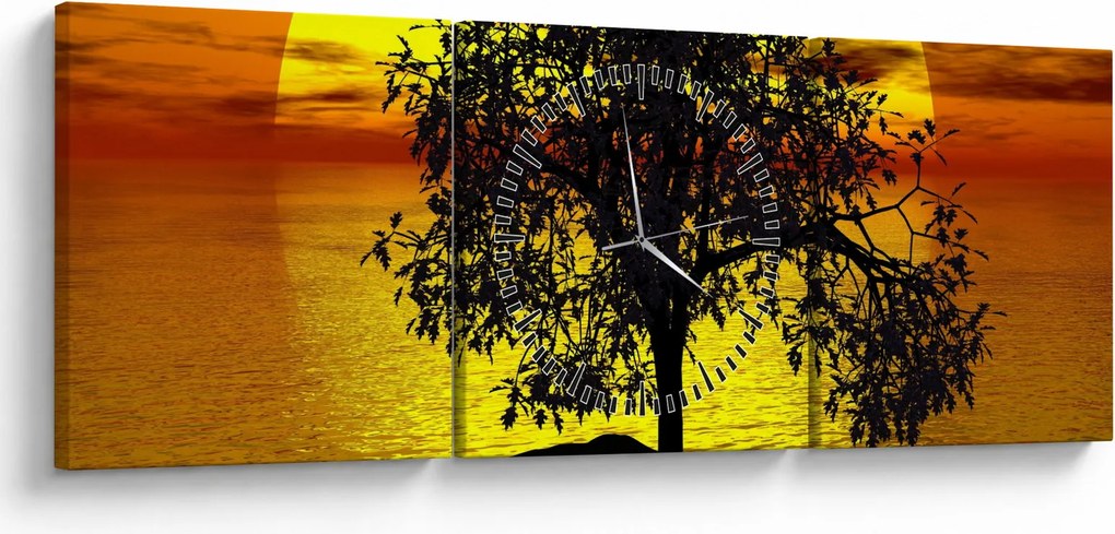 Obraz sylwetki drzewa (z zegarem) (90x30 cm)