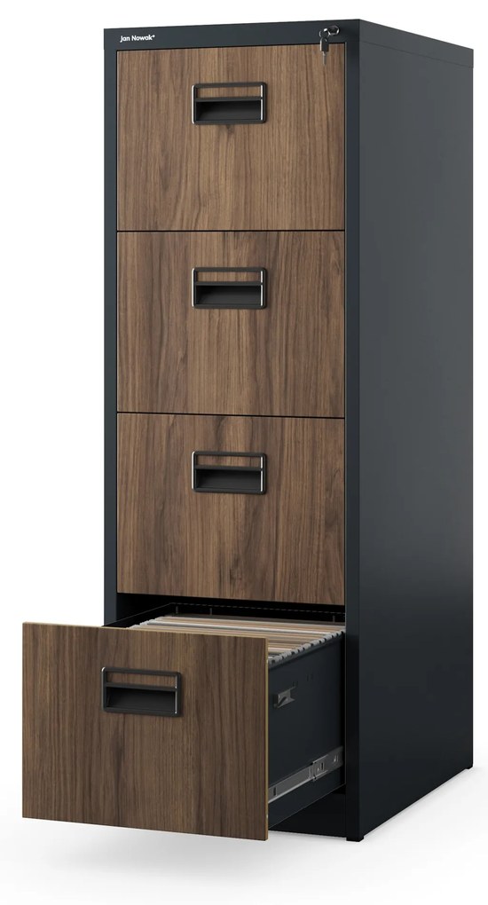 Metalowa szafa kartotekowa SARA V4, 460 x 1320 x 620 mm, Eco Design: antracytowa/ orzech