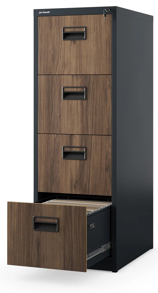 Szafa kartotekowa metalowa z 4 szufladami antracytowa/orzech, 460x1320x620 mm: SARA Eco Design