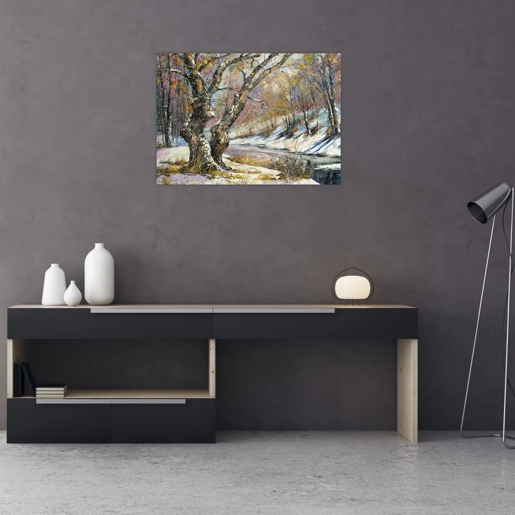 Obraz namalowanego zimowego krajobrazu (70x50 cm)
