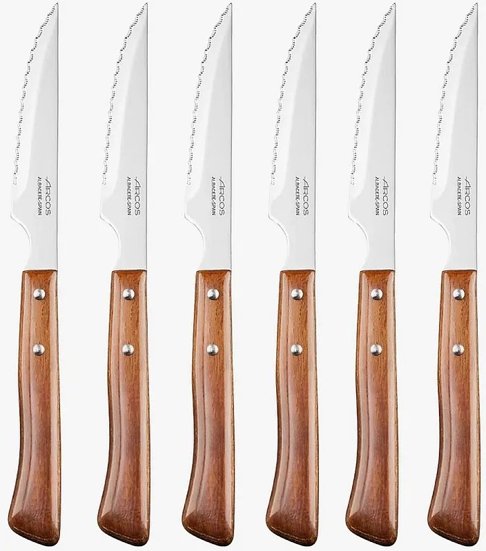 Zestaw 6 Noży do Steków Arcos Forest Ostrze NITRUM® 11 cm Rękojeść z Sprasowanego Drewna Bukowego