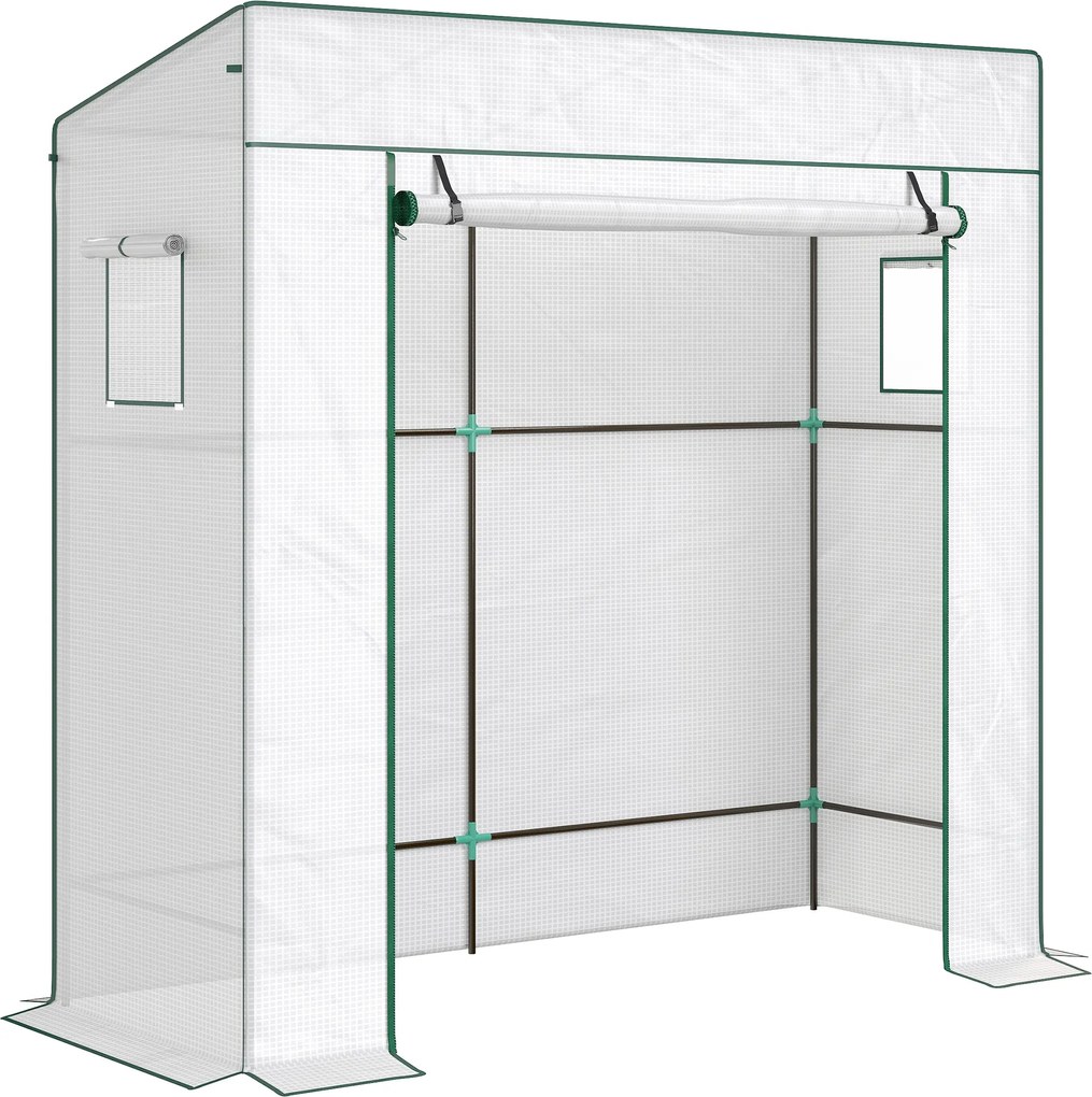 Outsunny Tunel Foliowy do Pomidorów z Drzwiami Zwijanymi, Siatkowe Okna, Skośny Dach, 196 x 77 x 197 cm, Biały | Aosom PL