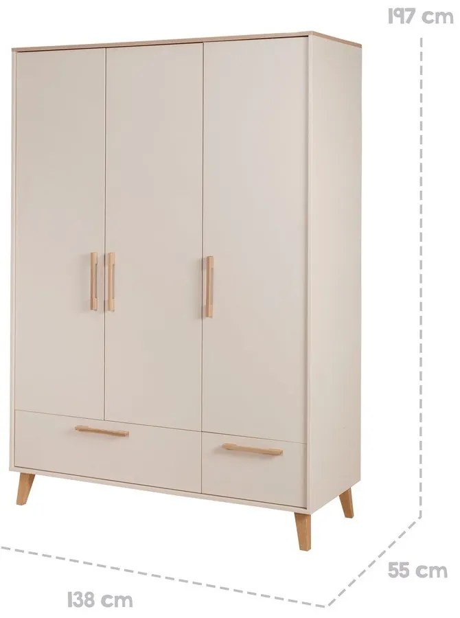 Kremowa/w naturalnym kolorze szafa dziecięca w dekorze dębu 138x200x55 cm Jil – Roba