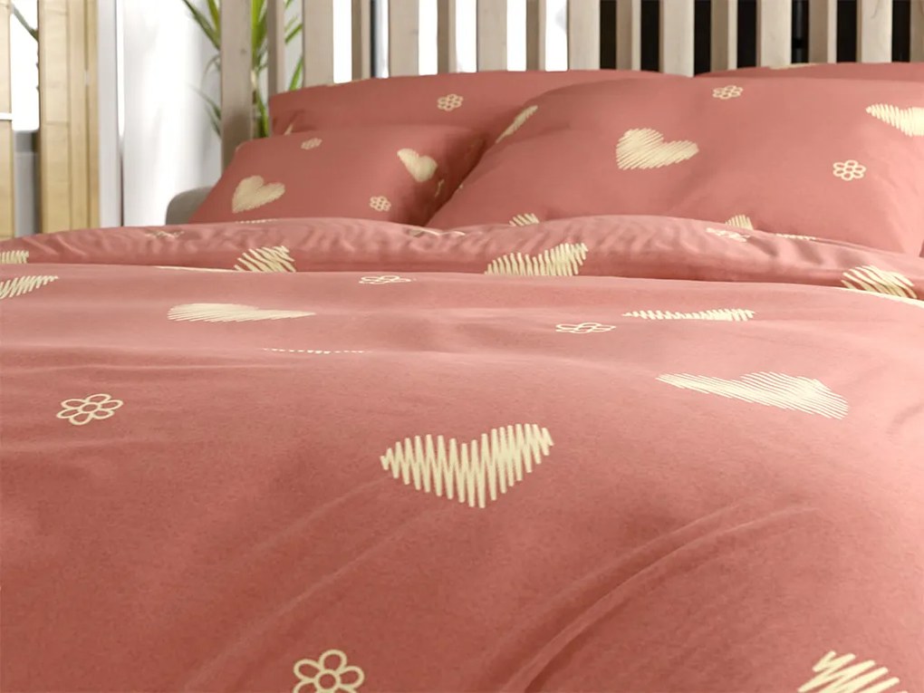 PrzytulneMieszkanie.pl PrzytulneMieszkanie.pl Pościel z mikrofibry ORANGE HEART, różowa Rozmiar pościeli: 2 szt 70 x 90 cm | 200 x 220 cm
