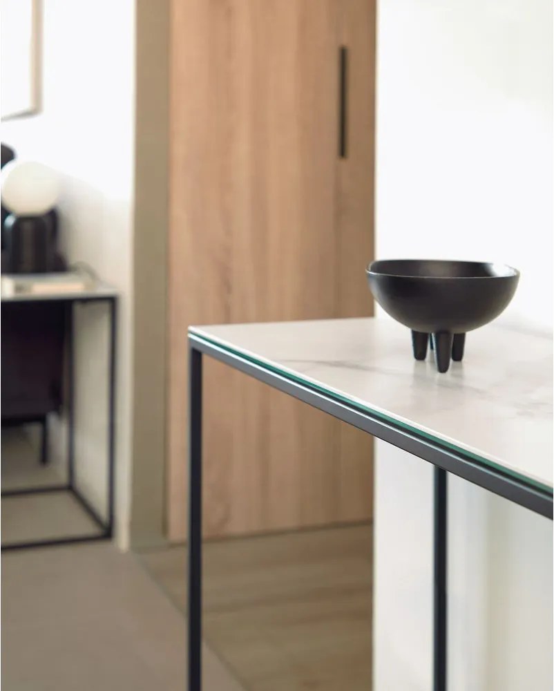 Czarno-biała konsola z ceramicznym blatem 30x110 cm Rewena – Kave Home