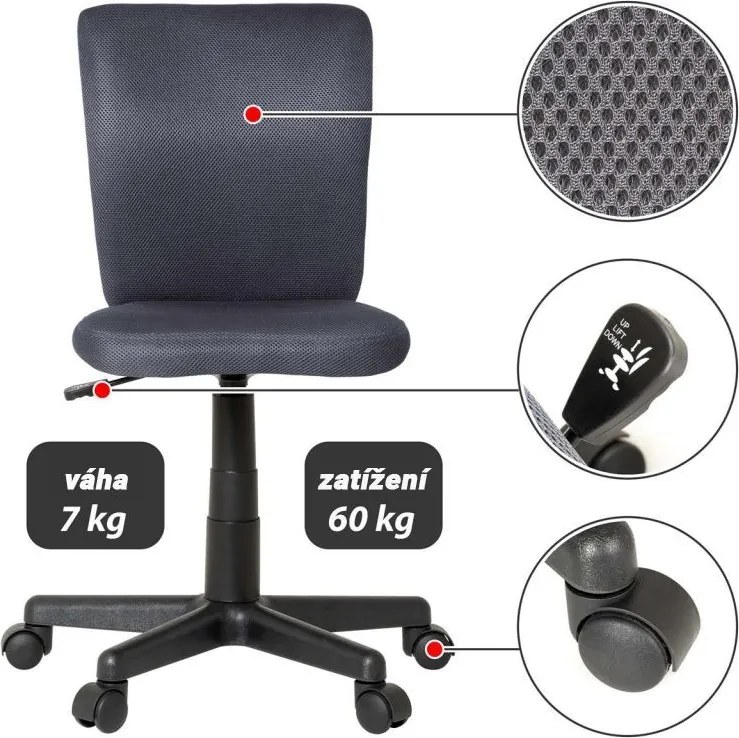 Dziecięce krzesło biurowe obrotowe, bez podłokietników, szar