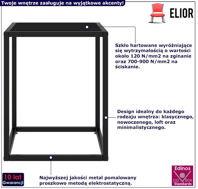 Czarny szklany stolik z metalowym stelażem Awinion 4X
