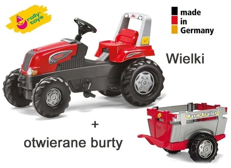 Rolly toys rollyjunior traktor na pedały junior rt czerwony z przyczepą farm new