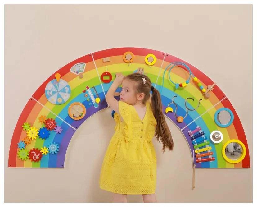 Viga drewniana tablica sensoryczno-manipulacyjna edu tęcza certyfikat fsc