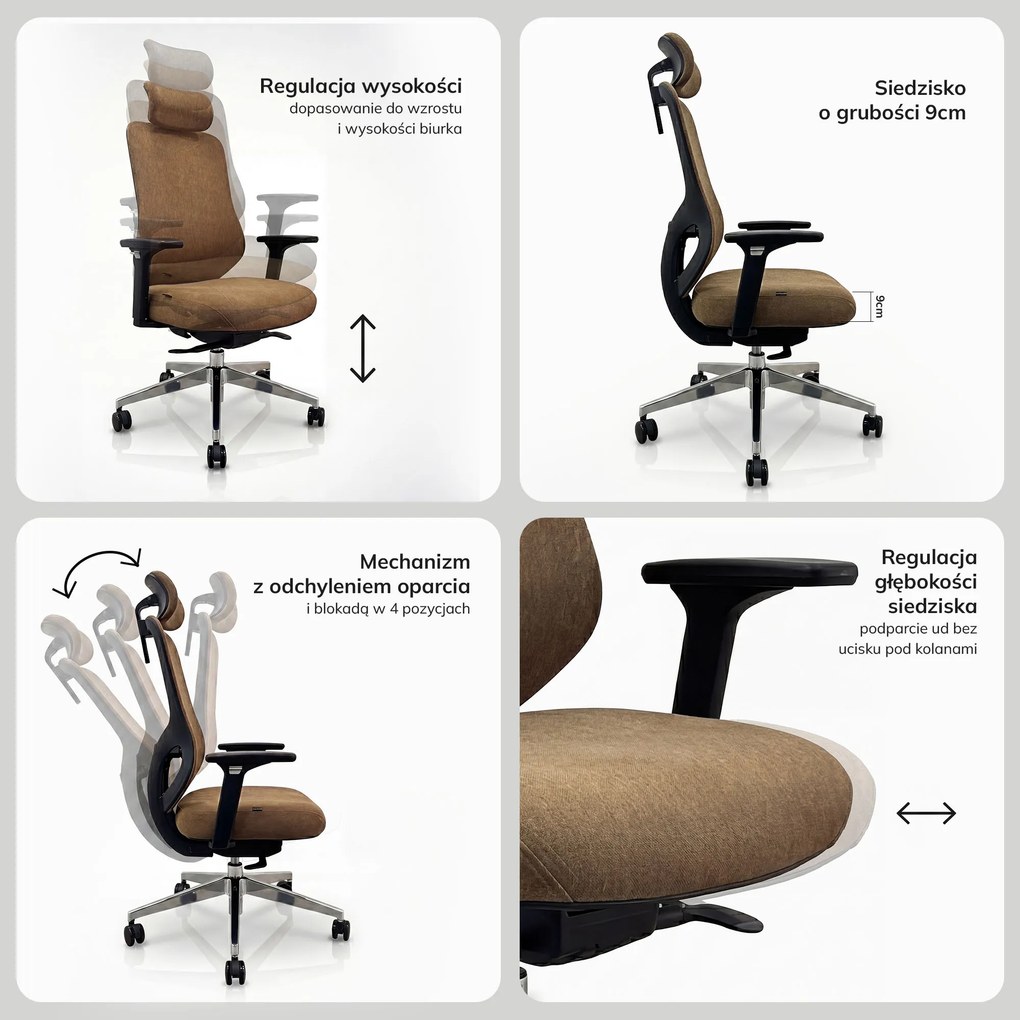 Fotel biurowy ergonomiczny brązowy: AXIS