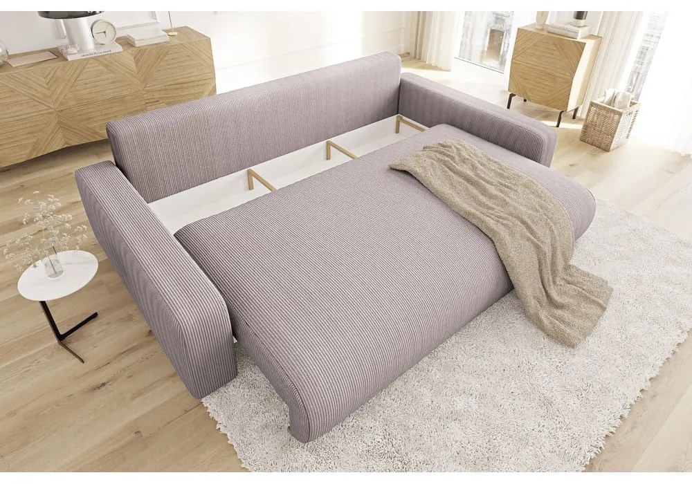 Jasnoróżowa sztruksowa rozkładana sofa ze schowkiem 234 cm Sara – Ropez