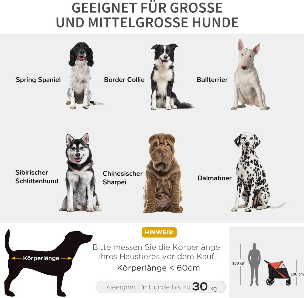 Outsunny Wózek dla Psa Podwójne Zabezpieczenie Składany Czerwony | Aosom PL