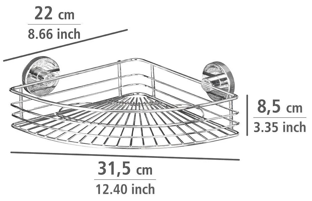 Narożna półka pod prysznic BARI Vacuum-Loc, metalowa, WENKO