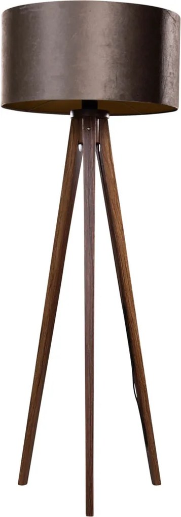 Lampa podłogowa Tripod z drewna orzechowego z brązowym aksamitnym abażurem 50 cm - Tripod Classic