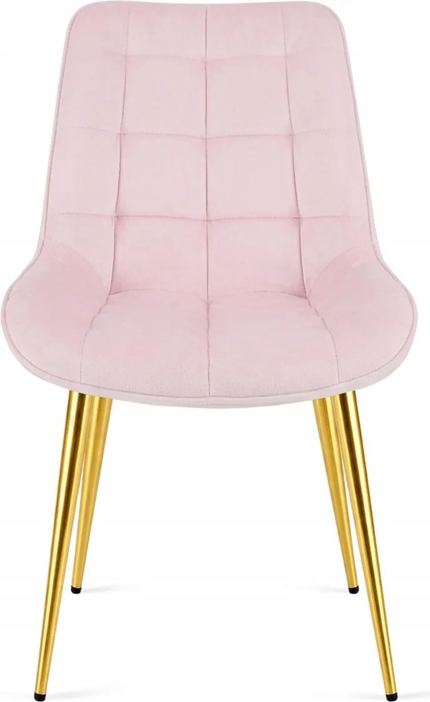 Różowe krzesło do kuchni BERA aksamitne ze złotymi nogami