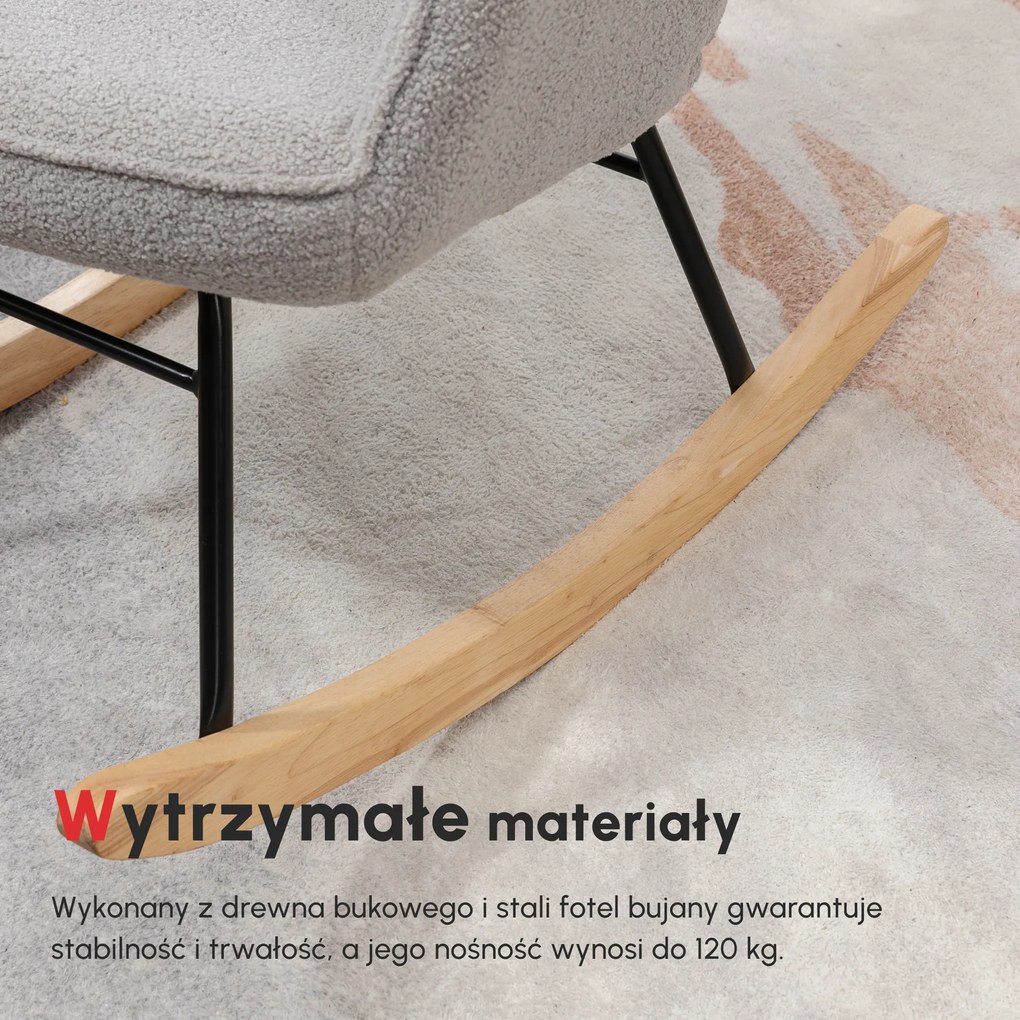 HOMCOM Fotel bujany na sprężynach do 120 kg Jasnoszary Poliester Komfortowe siedzisko do odpoczynku | Aosom PL