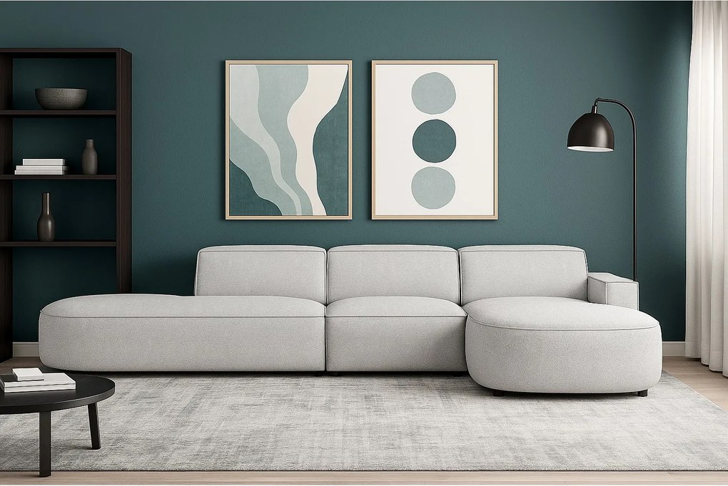 Narożnik modułowy CURSAL F prawostronny 364×166×70 cm jasno szary Raven 6 – zaokrąglone leżanki, wolnostojący