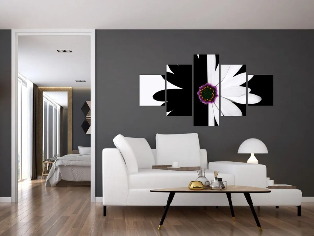 Obraz czarno - białego kwiatu (125x70 cm)