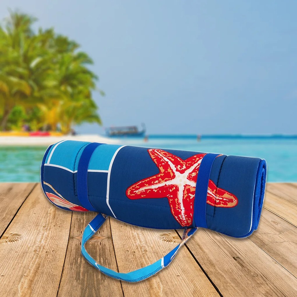 Leżak plażowy w rolce GWIAZDY 148x52 cm, niebieski