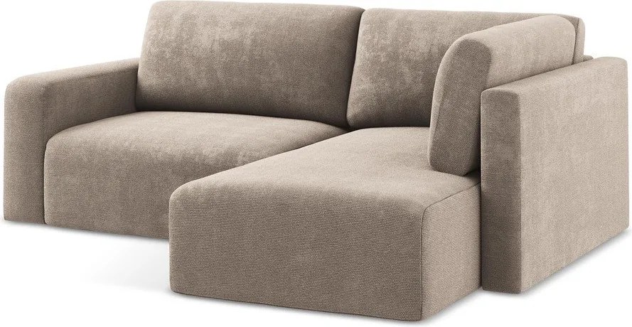 Beżowy rozkładany narożnik ze schowkiem z tkaniny szenilowej (prawostronny/w kształcie litery L) Kona – Makamii