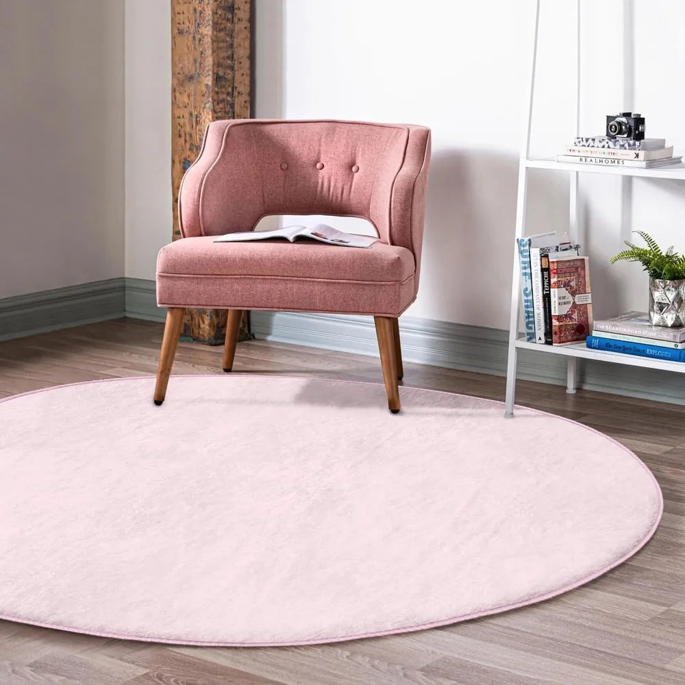Jasnoróżowy okrągły dywan odpowiedni do prania i robotów sprzątających ø 120 cm Comfort – Mila Home