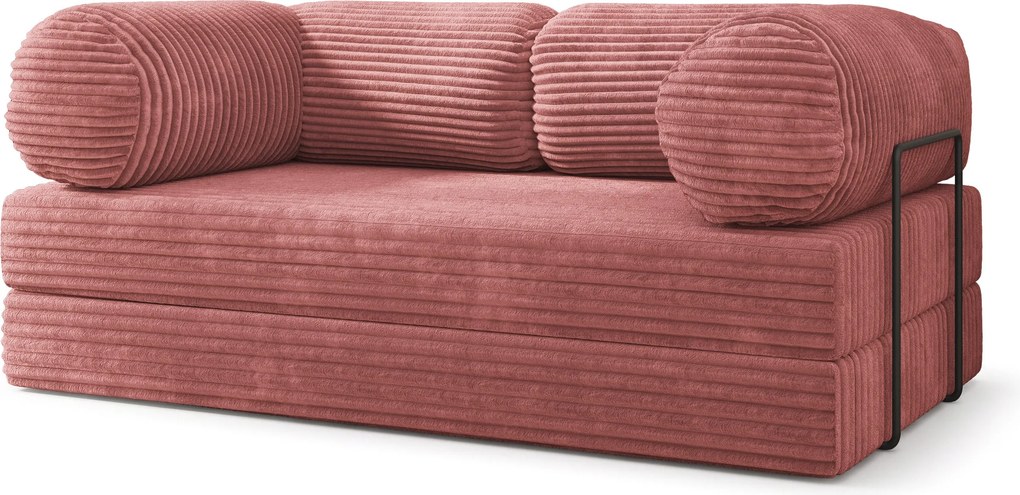 Masseno Sofa piankowa ALVIO z funkcją spania, Kanapa z pianki do salonu, Bezmontażowa, Tkanina sztruksowa – Pudrowy róż TILIA 62