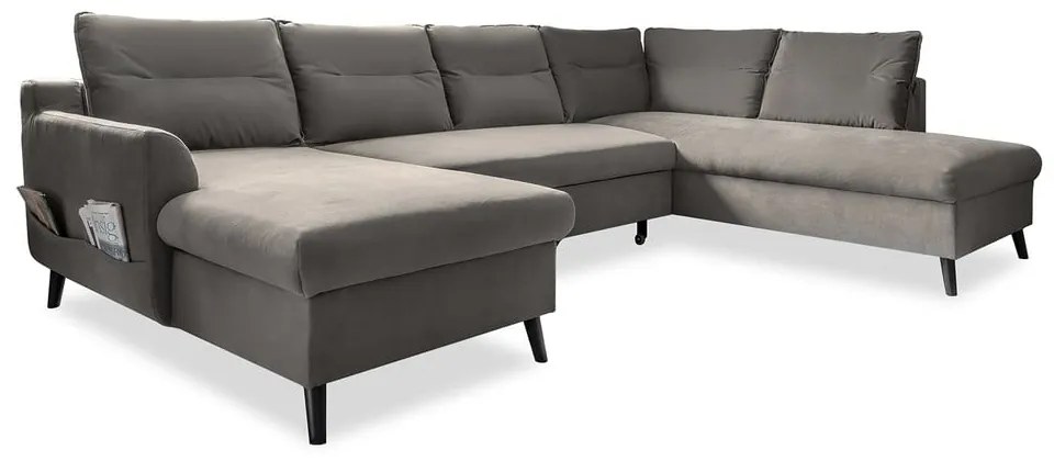 Ciemnoszara aksamitna rozkładana sofa w kształcie litery "U" Miuform Stylish Stan, prawostronna