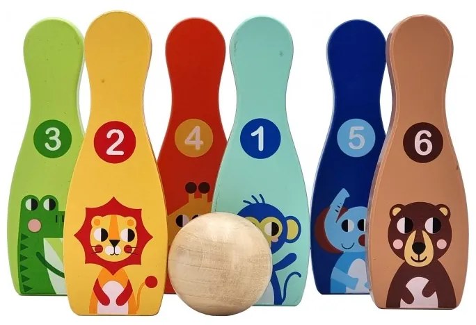 Tooky toy drewniane kręgle dla dzieci 6 szt. + piłka