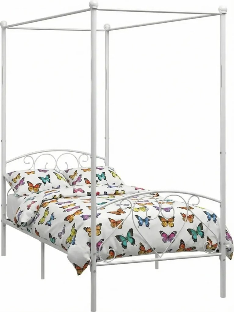 Białe metalowe łóżko z baldachimem 100x200 cm Z2-H60