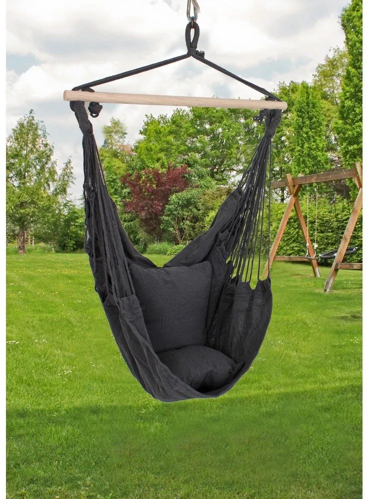 Czarny tapicerowany wiszący fotel ogrodowy Tobago – Garden Pleasure