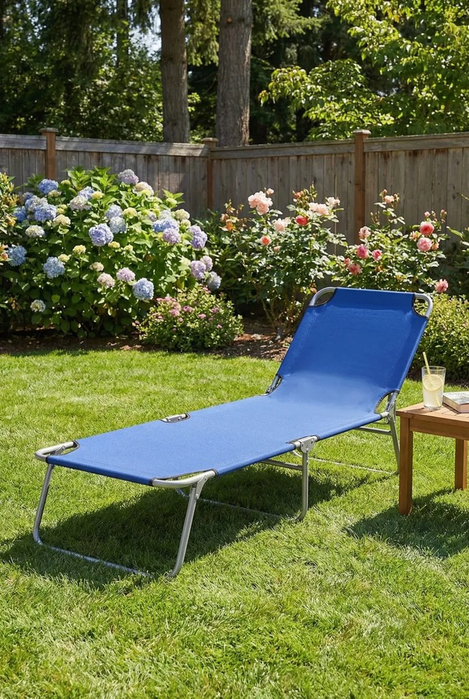 Składany leżak ogrodowy niebieski A9-P54