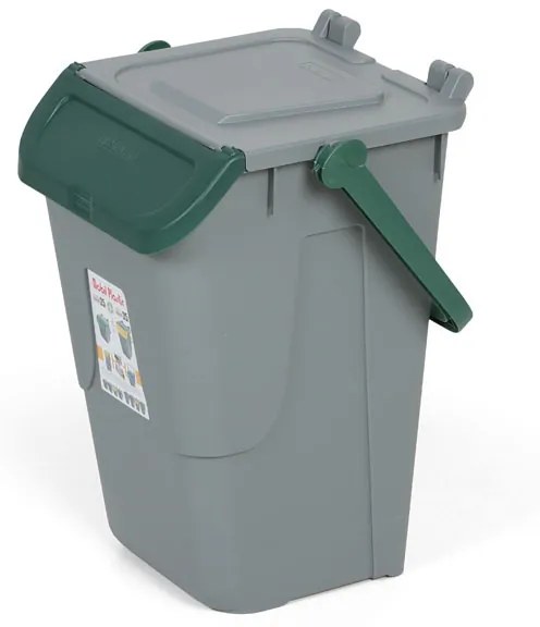 Plastikowy kosz do segregacji odpadów ECOLOGY II, 35 l, szaro-zielony