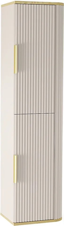 Szafka łazienkowa wysoka - ryflowana - wisząca - 40 cm - Kaszmir + Dąb cremona - RIVELA