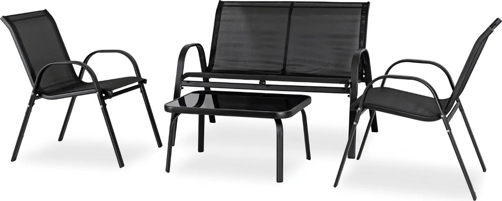 Zestaw Mebli Ogrodowych MINNESOTA Czarny Ławka Krzesła Stolik Tarasowy Siatka Nowoczesny