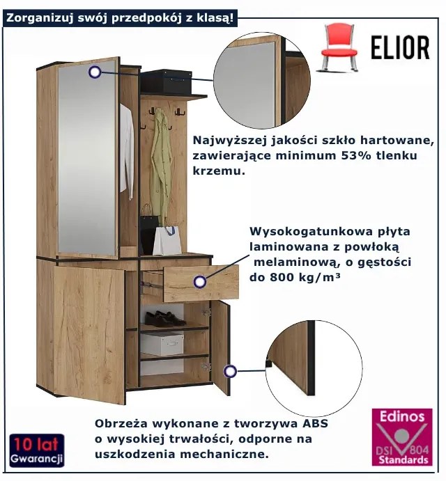 Garderoba dąb craft z lustrem oraz wieszakami E9-B27