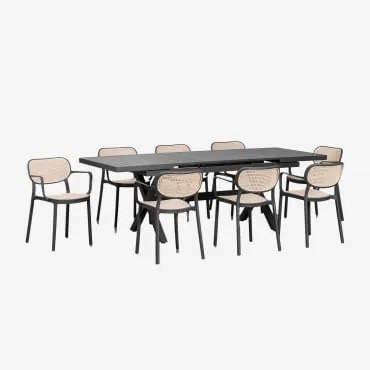 Zestaw Stół Prostokątny Rozkładany 180-240x90 Cm Aluminium Karena I 8 Krzeseł Ogrodowych Sztaplowanych Z Podłokietnikami - Sklum