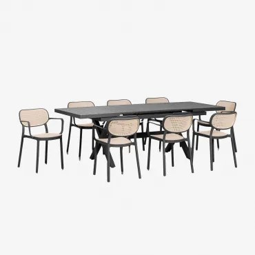 Zestaw Z Prostokątnym, Rozkładanym Stołem 180-240x90 Cm Karena I 8 Krzeseł Ogrodowych Z Podłokietnikami Z Aluminium Omara Grafitowa Szarość - Sklum