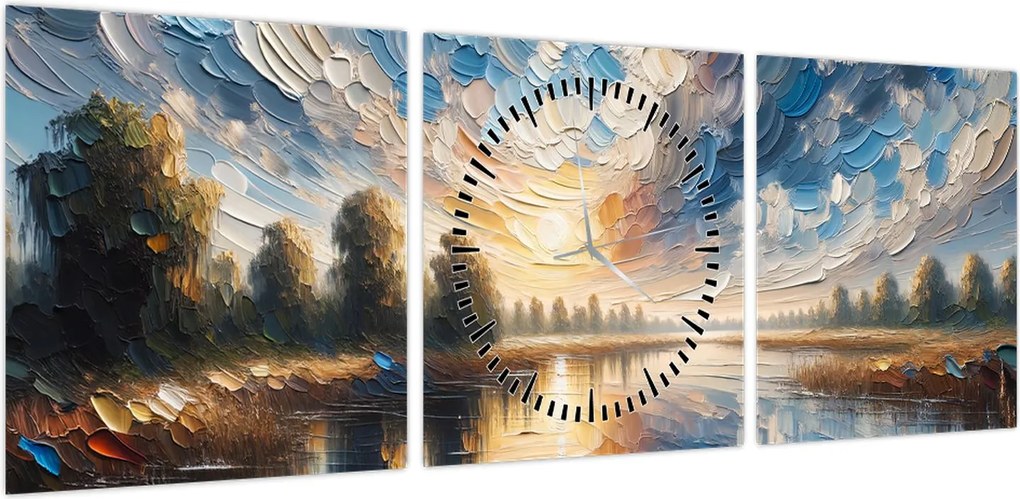 Obraz - Obraz słońca nad wodą (z zegarem) (90x30 cm)